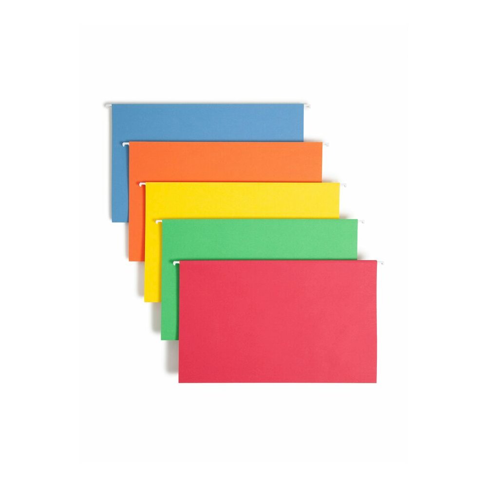 Smead 1/5 Tab Cut Legal Recycled Hanging Folder - 8 1/2" x 14" - Top Tab Location - Assorted Tab Position - 11 pt. - Vinyl - Blue, Green, Orange, Red, Yellow - 10% Recycled - 25 / Box. Picture 7