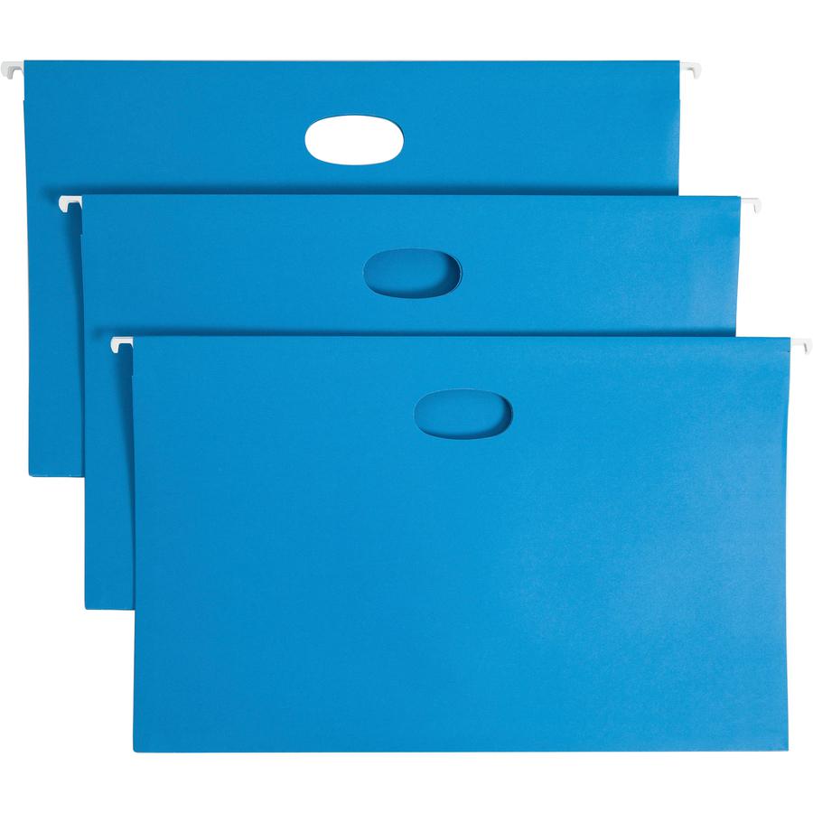 Smead 1/5 Tab Cut Legal Recycled Hanging Folder - 8 1/2" x 14" - 3" Expansion - Top Tab Location - Assorted Position Tab Position - Vinyl - Sky Blue - 10% Recycled - 25 / Box. Picture 7