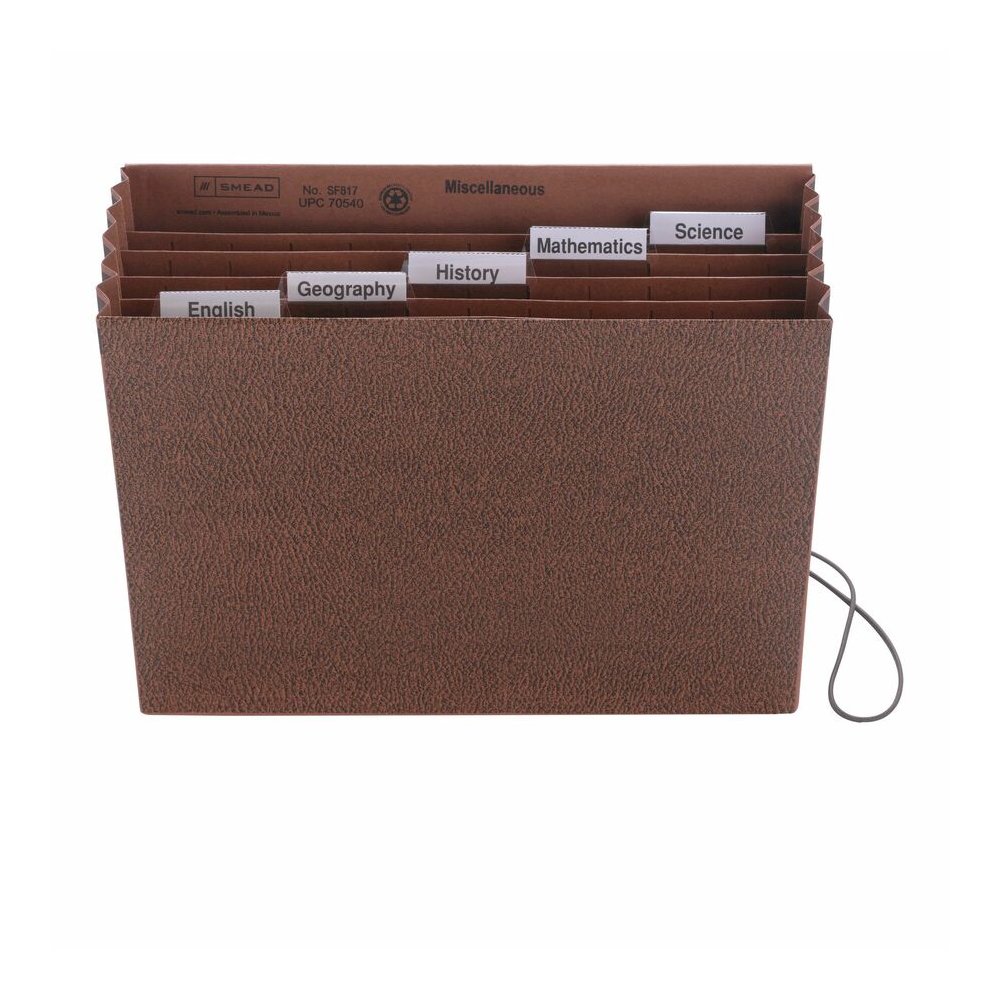 Smead 1/5 Tab Cut Letter Recycled Expanding File - 8 1/2" x 11" - 5 1/4" Expansion - 6 Pocket - Top Tab Location - Assorted Tab Position - Redrope - Elastic Closure, Flap - 30% Recycled - 1 Each. Picture 6