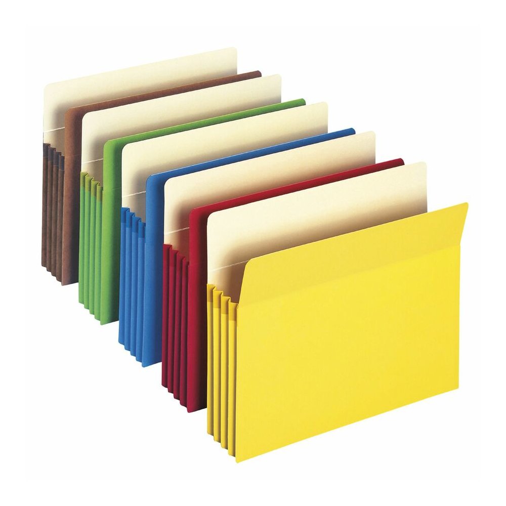 Smead Straight Tab Cut Letter Recycled File Pocket - 8 1/2" x 11" - 3 1/2" Expansion - Top Tab Location - Yellow, Green, Red, Blue, Redrope - Tear Resistant - 10% Recycled - 25 / Box. Picture 5