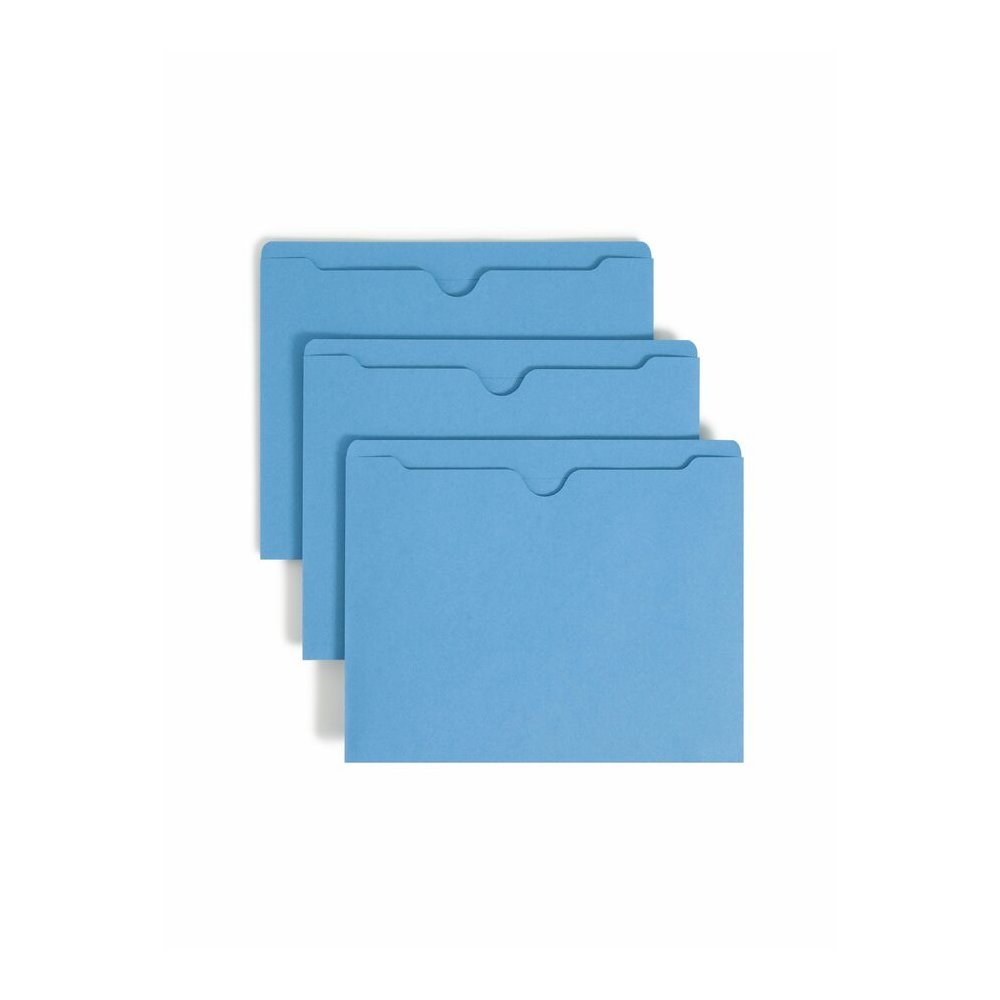 Smead Colored Straight Tab Cut Letter Recycled File Jacket - 8 1/2" x 11" - 11 pt. - 2 Plys - Blue - Slip Resistant, Reinforced Tab - 10% Recycled - 100 / Box. Picture 7