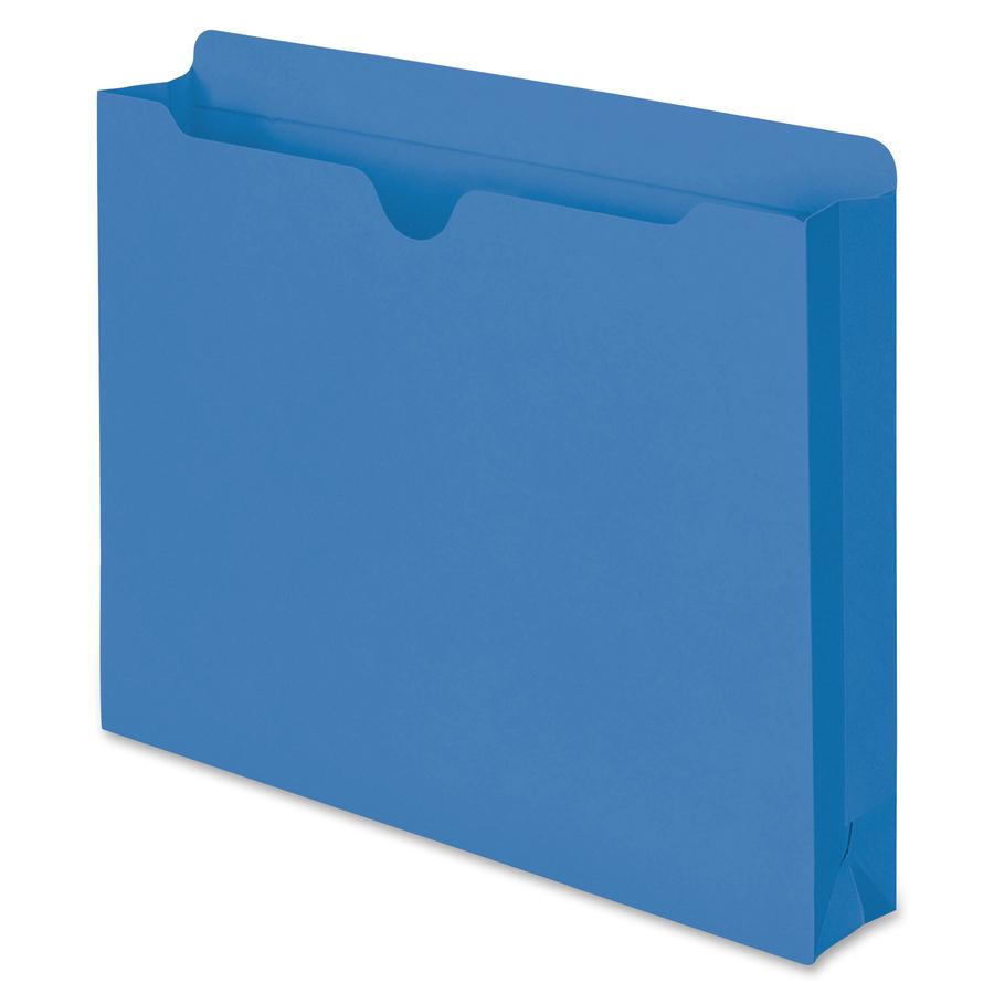 Smead Colored Straight Tab Cut Letter Recycled File Jacket - 8 1/2" x 11" - 2" Expansion - 11 pt. - 2 Plys - Blue - Slip Resistant, Reinforced Tab - 10% Recycled - 50 / Box. Picture 10