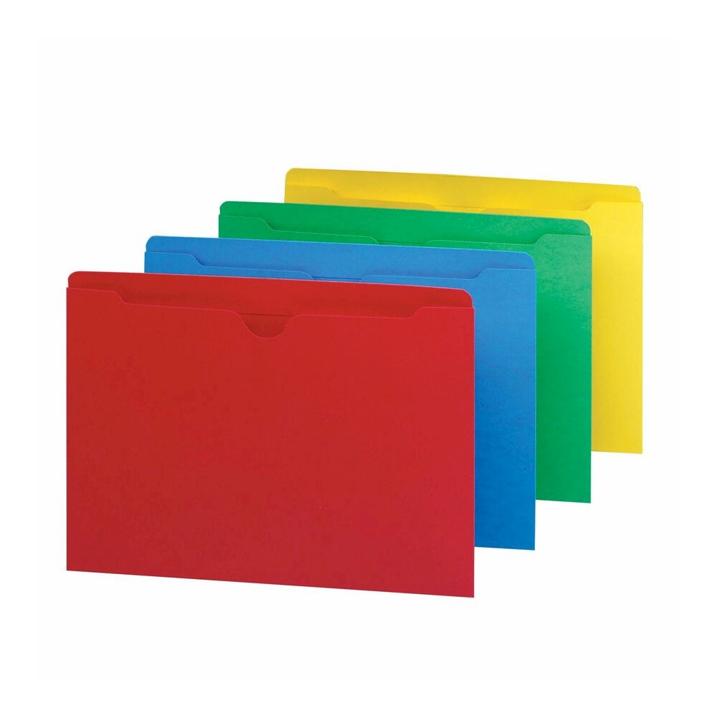 Smead Colored Straight Tab Cut Letter Recycled File Jacket - 8 1/2" x 11" - 50 Sheets Capacity - 11 pt. - 2 Plys - Blue, Green, Red, Yellow - Slip Resistant, Reinforced Tab - 10% Recycled - 100 / Box. Picture 4