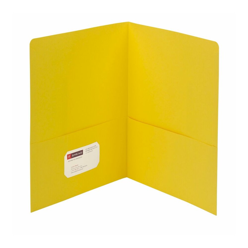 Smead Letter Recycled Pocket Folder - 1/2" Folder Capacity - 8 1/2" x 11" - 2 Pocket - 11 pt. - Leatherette - Yellow - 10% Recycled - 25 / Box. Picture 2
