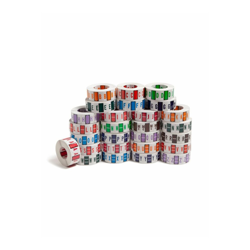 Smead BCCR Bar-Style Color-Coded Labels - A-Z - x 1 1/4" Width x 1" Length - Assorted - Laminated - 500 / Roll - 1 Box. Picture 6