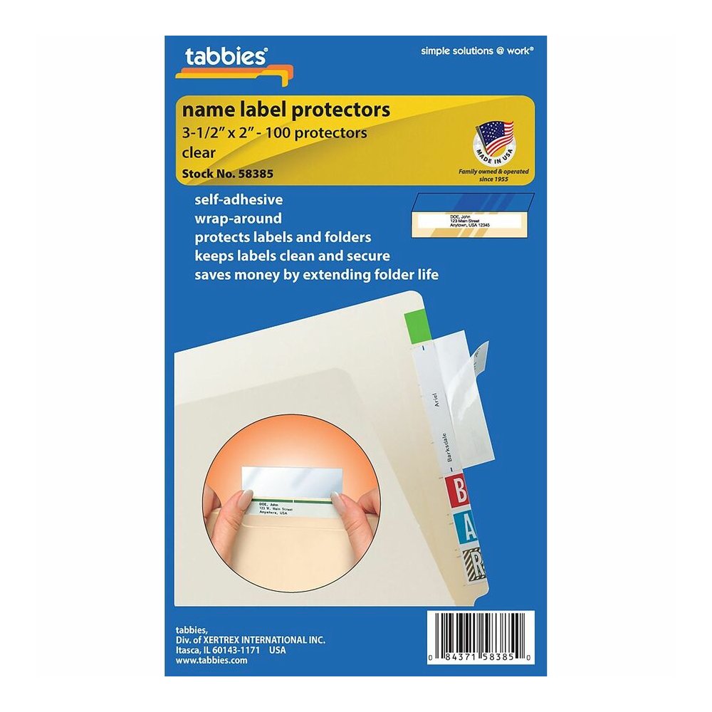 Tabbies Self-adhesive File Folder Label Protectors - For 3 1/2" x 2" Sheet - Rectangular - Clear - 100 / Pack. Picture 5