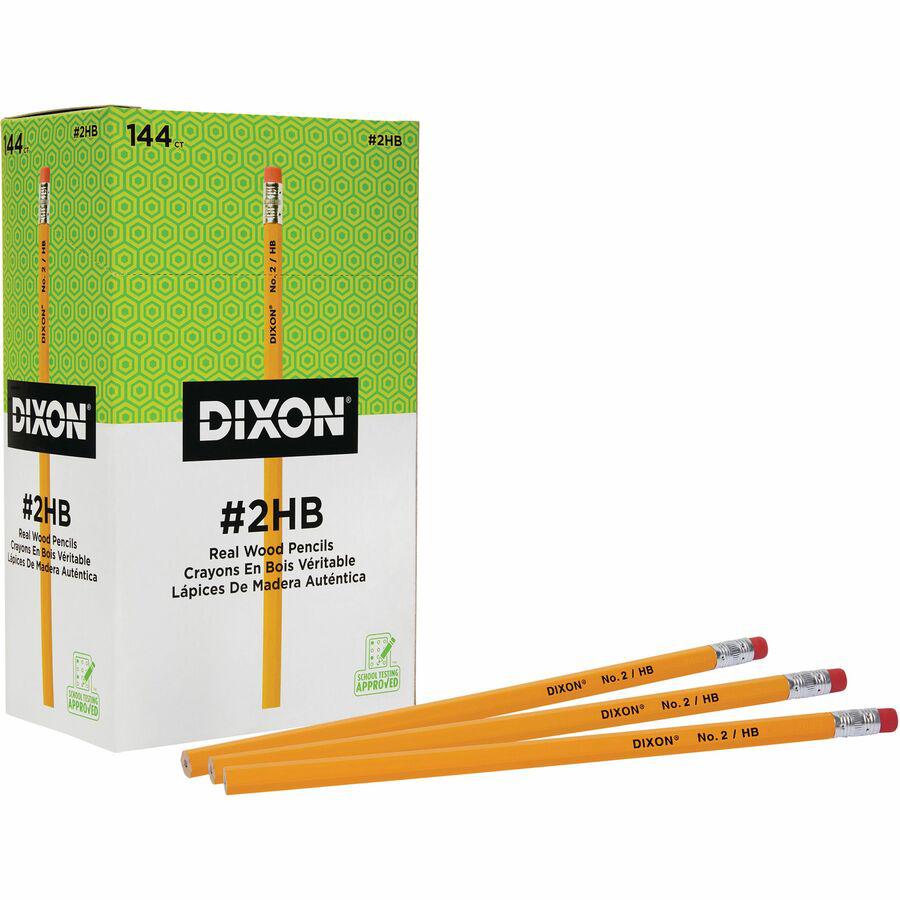Dixon Woodcase No.2 Eraser Pencils - #2 Lead - Black Lead - Yellow Barrel - 144 / Box. Picture 8
