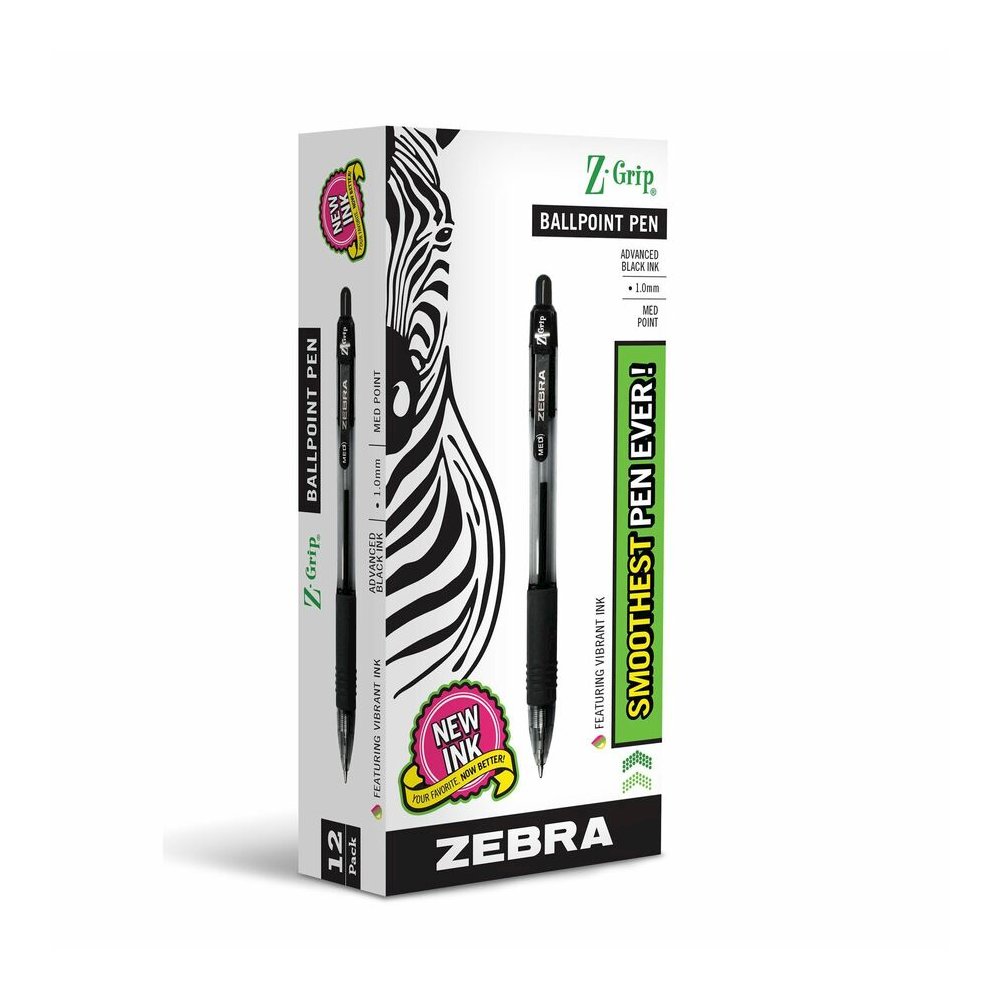 Zebra Z-Grip Retractable Ballpoint Pens - Retractable - Black Ink - Black Barrel - 1 Dozen. Picture 4