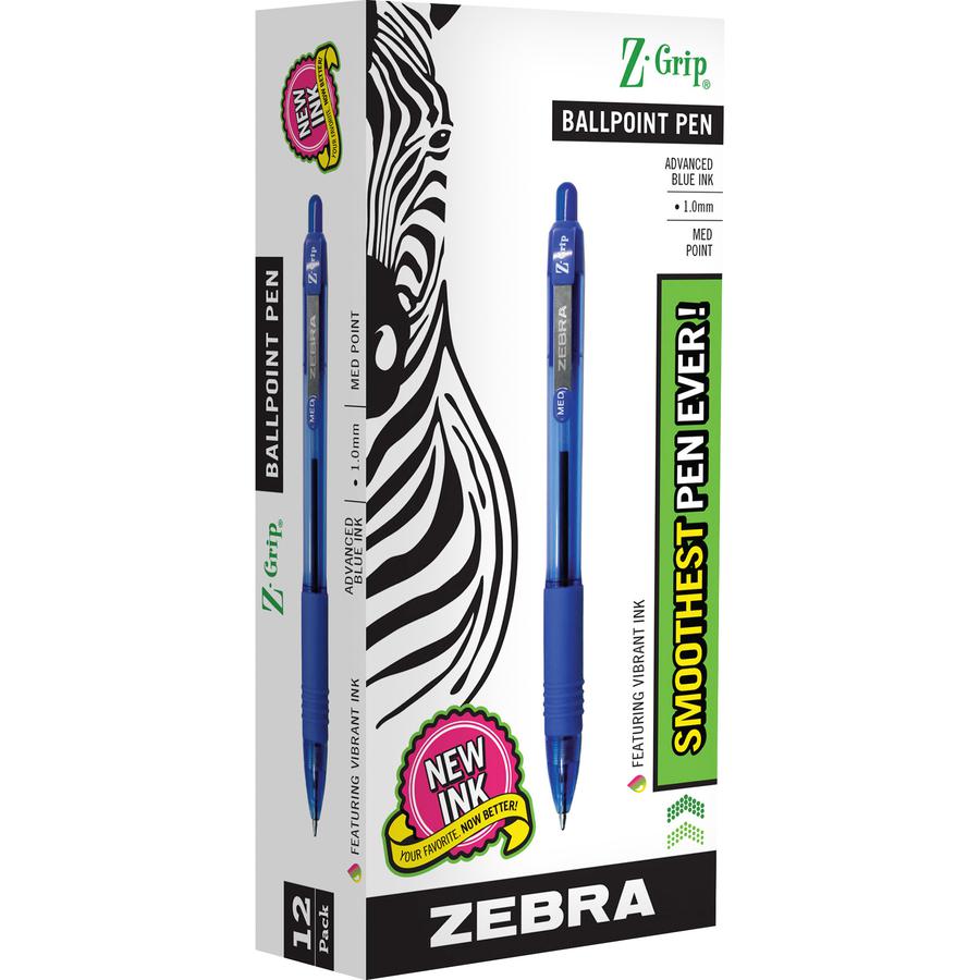Zebra Z-Grip Retractable Ballpoint Pens - Retractable - Blue Ink - Clear, Blue Barrel - Nickel Tip - 1 Dozen. Picture 4