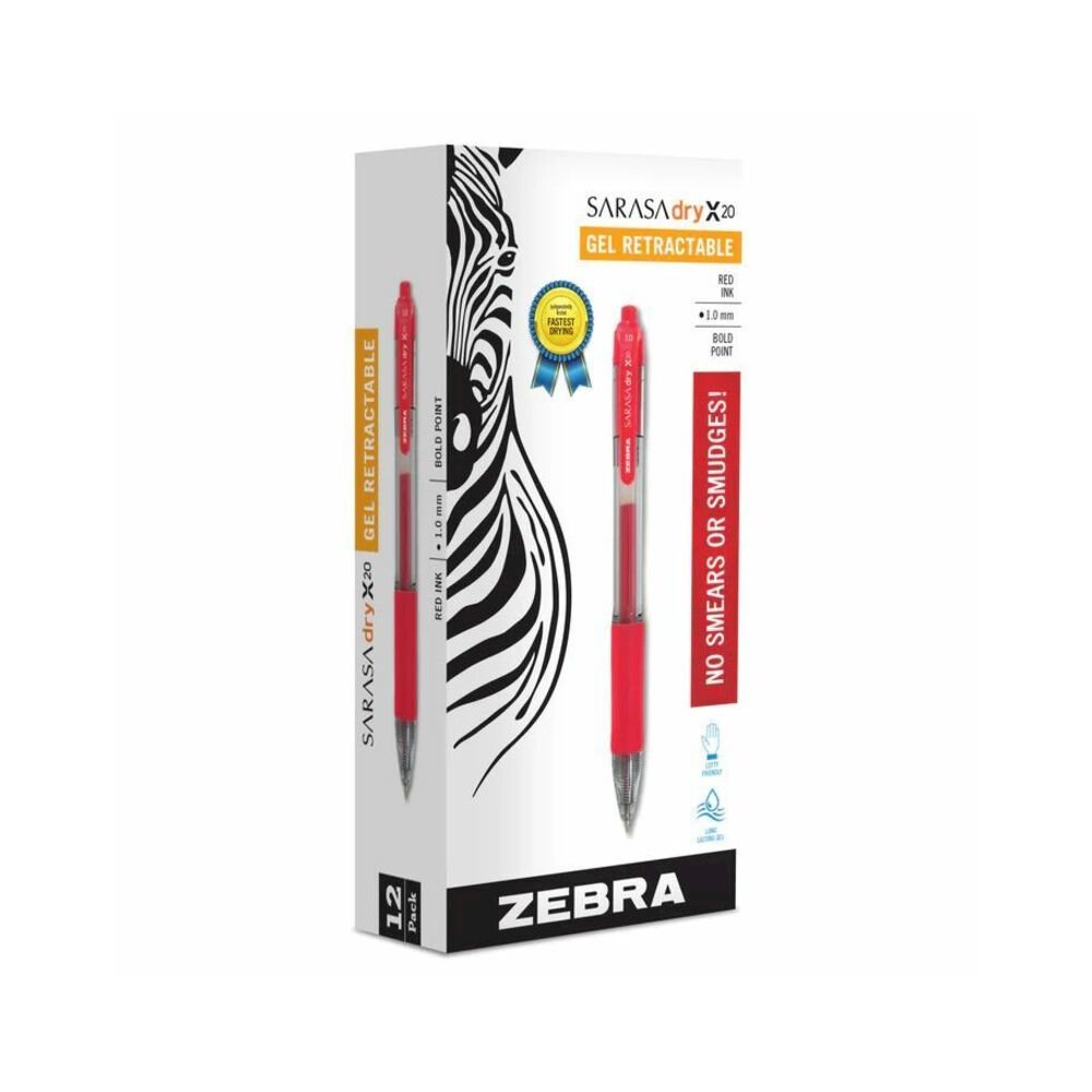 Zebra SARASA dry X20 Retractable Gel Pen - Refillable - Retractable - Red Ink - Pigment-based - Translucent Barrel - 1 Dozen. Picture 3