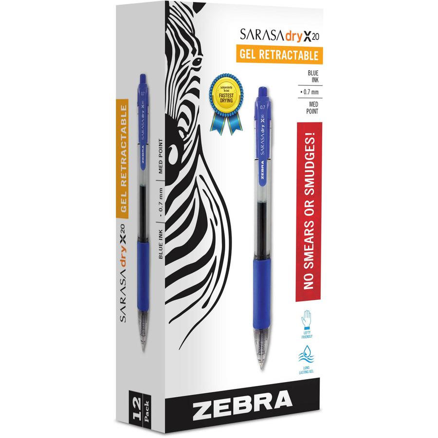 Zebra SARASA dry X20 Retractable Gel Pen - Refillable - Retractable - Blue Ink - Pigment-based - Translucent Barrel - 1 Dozen. Picture 5
