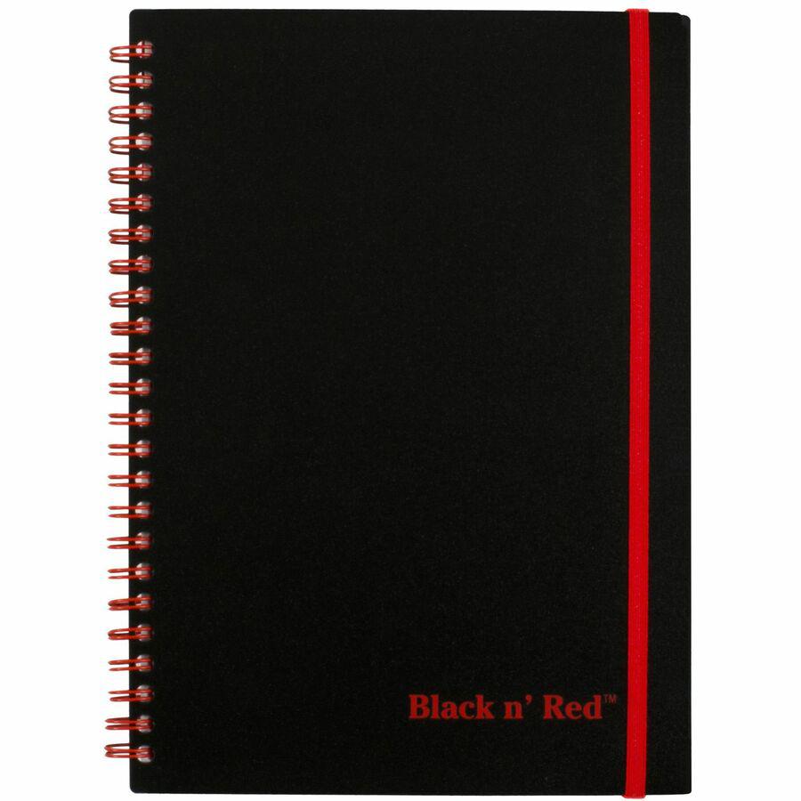 Black n' Red Business Notebook - 70 Sheets - Wire Bound - 24 lb Basis Weight - A5 - 5 7/8" x 8 1/4" - White Paper - Red Binding - BlackPolypropylene Cover - Perforated, Wipe-clean Cover, Rigid, Strap,. Picture 3