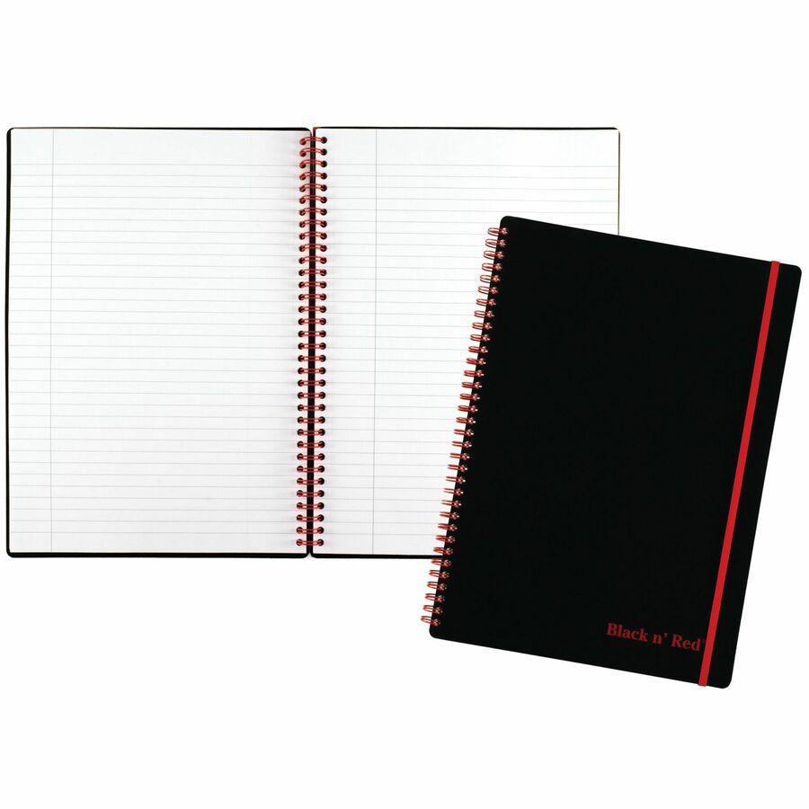 Black n' Red Soft Cover Business Notebook - 70 Sheets - Twin Wirebound - Ruled Margin - 24 lb Basis Weight - 8 1/4" x 11 3/4" - White Paper - Red Binding - BlackPolypropylene Cover - Perforated, Flexi. Picture 5
