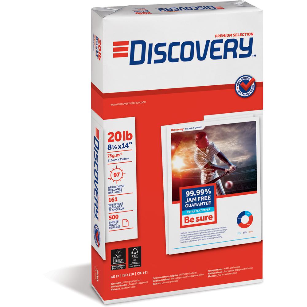 Discovery Premium Multipurpose Paper - Anti-Jam - White - 97 Brightness - Legal - 8 1/2" x 14" - 20 lb Basis Weight - 5000 / Carton - Excellent Ink Absorption - White. Picture 2