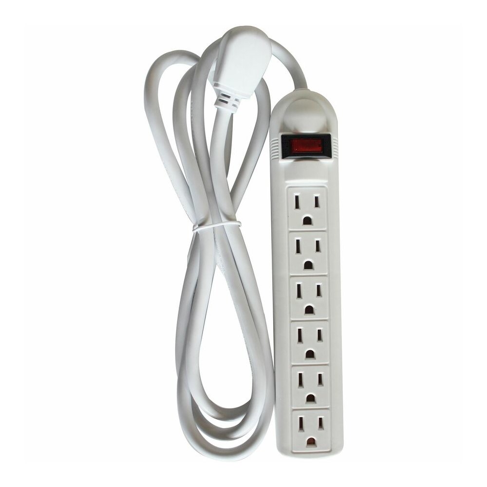 Compucessory 6-Outlet Power Strips - 6 - 6 ft Cord - 104 J Surge Energy - 15 A Current - 125 V AC Voltage - Strip - Putty. Picture 6