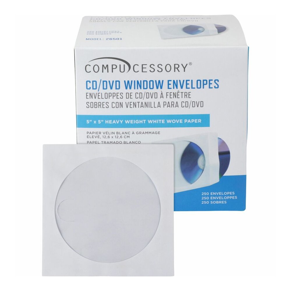 Compucessory CD/DVD White Window Envelopes - CD/DVD - 5" Width x 5" Length - White - 250 / Box. Picture 5