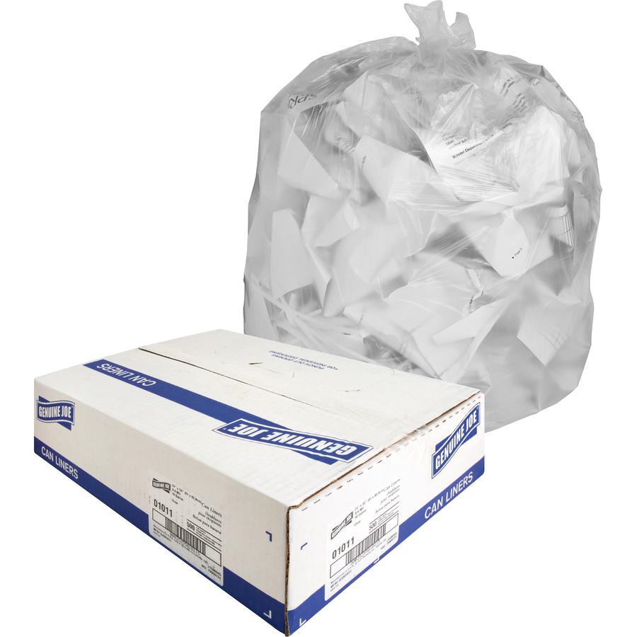 Genuine Joe Clear Trash Can Liners - Small Size - 16 gal Capacity - 33" Length x 24" Width x 0.60 mil (15 Micron) Thickness - Low Density - Clear - 500/Box - 1 Carton. Picture 11