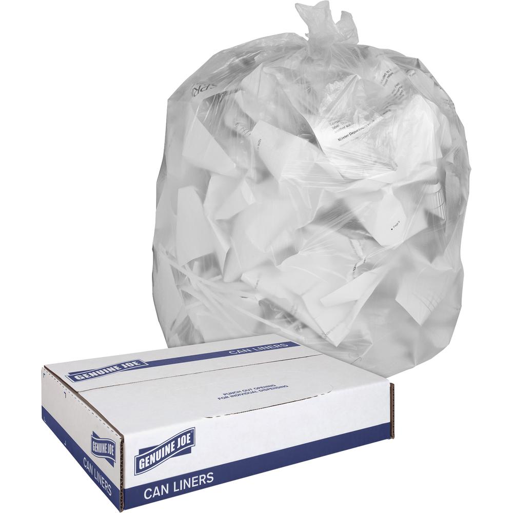 Genuine Joe Clear Trash Can Liners - Medium Size - 30 gal Capacity - 36" Length x 30" Width x 0.60 mil (15 Micron) Thickness - Low Density - Clear - 250/Box - 1 Carton. Picture 5