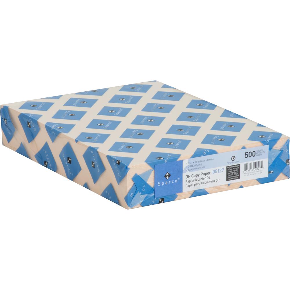 Sparco Premium Copy Paper - Ivory - Letter - 8 1/2" x 11" - 20 lb Basis Weight - Sustainable Forestry Initiative (SFI) - Lint-free, Acid-free, Archival-safe - Ivory - 500 / Ream. Picture 3