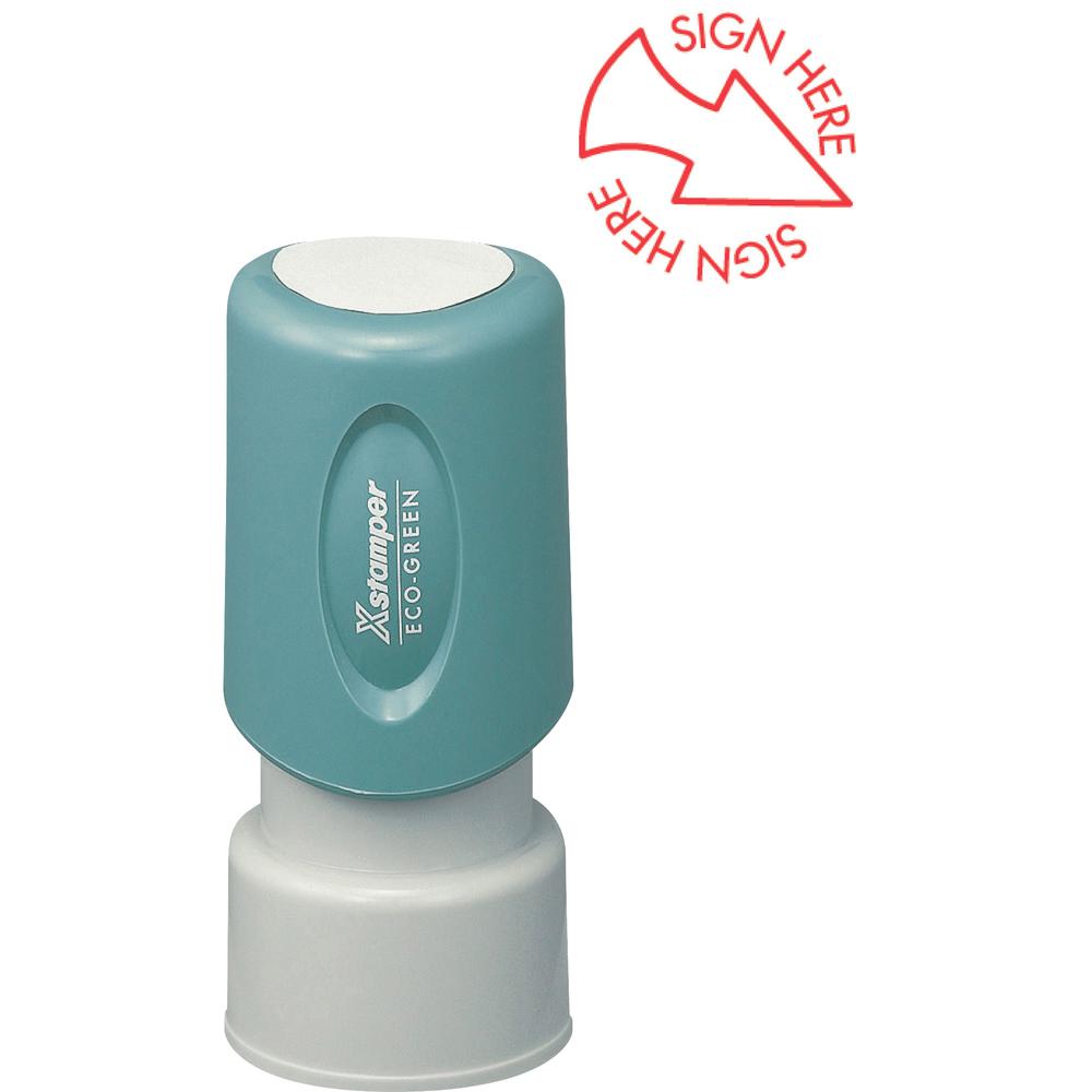Xstamper Pre-inked SIGN HERE Round Stamp - Message/Design Stamp - "TOPS!" - 0.63" Impression Diameter - 100000 Impression(s) - Pink - Recycled - 1 Each. Picture 2