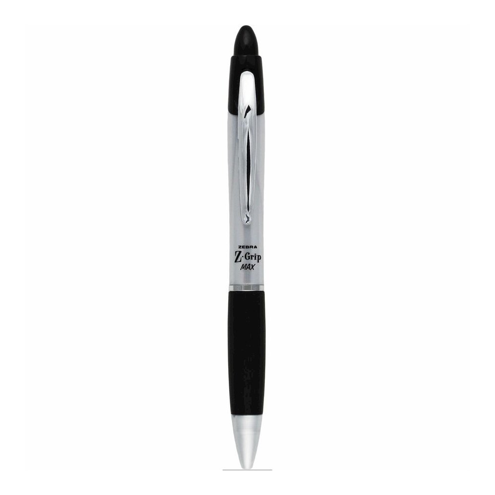 Zebra Z-grip Max Retractable Ballpoint Pens - Medium Pen Point - 1 mm Pen Point Size - Conical Pen Point Style - Retractable - Black - Gray Barrel - 1 Dozen. Picture 2