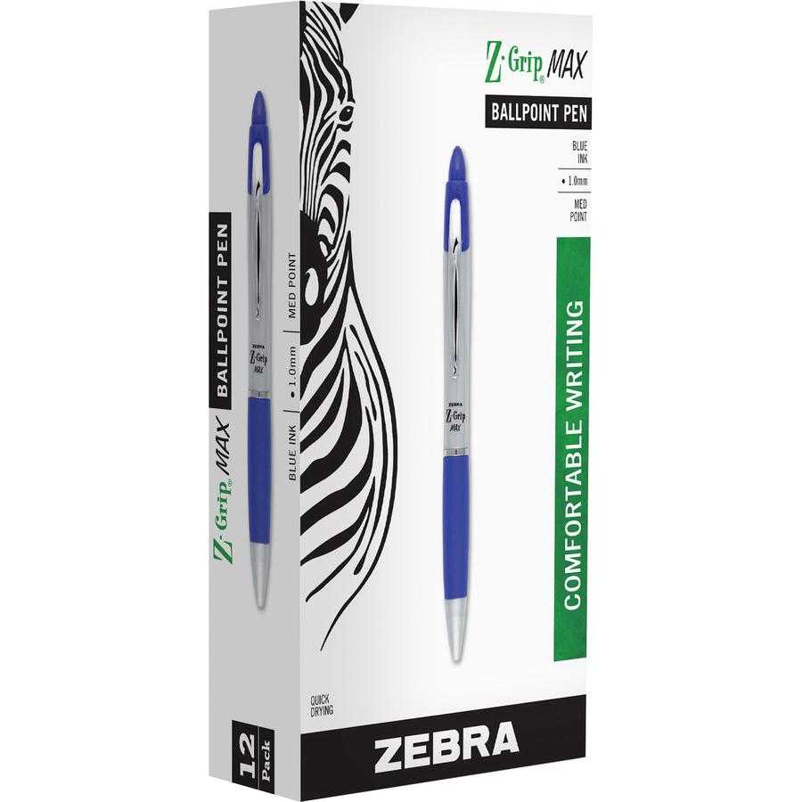 Zebra Z-grip Max Retractable Ballpoint Pens - Retractable - Blue Ink - Gray Barrel - 1 Dozen. Picture 2