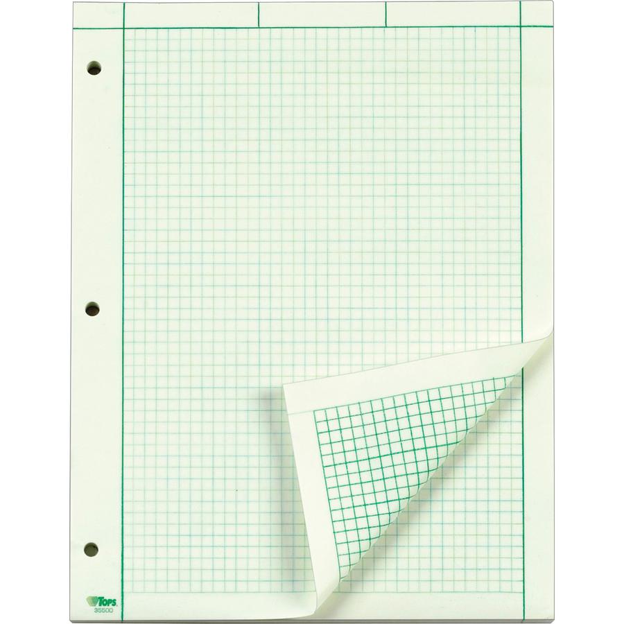 TOPS Engineering Computation Pad - 100 Sheets - Stapled/Glued - Back Ruling Surface - Ruled Margin - 15 lb Basis Weight - Letter - 8 1/2" x 11" Sheet Size - Green Paper - Punched - No - 1 Pad. Picture 2