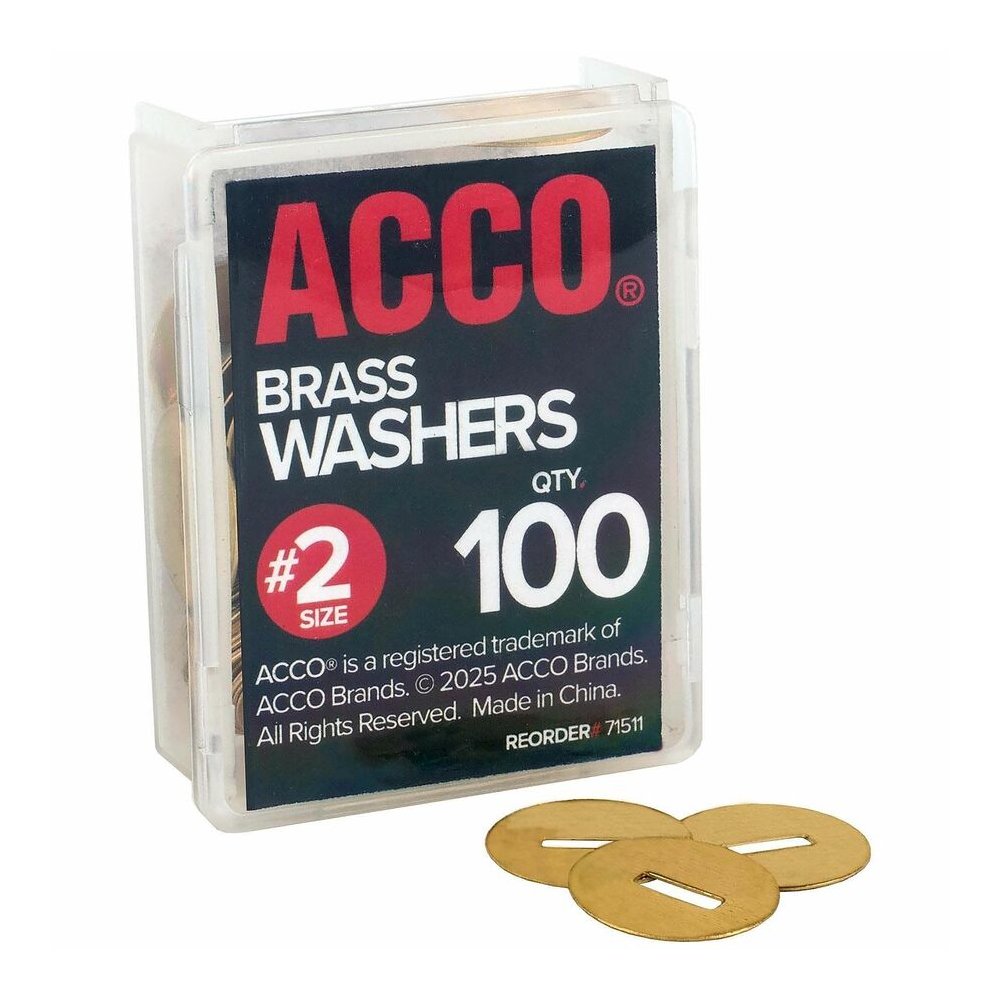 ACCO Brass Fastener Washers - 0.5" Diameter - Corrosion Resistant - Brass - 100 / Box. Picture 7
