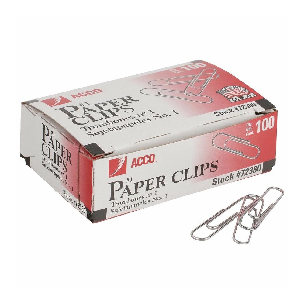 ACCO Premium Paper Clips - No. 1 - 10 Sheet Capacity - Strain Resistant, Galvanized, Corrosion Resistant - Silver - Metal, Zinc Plated - 100/Box - 10 / Pack. Picture 9