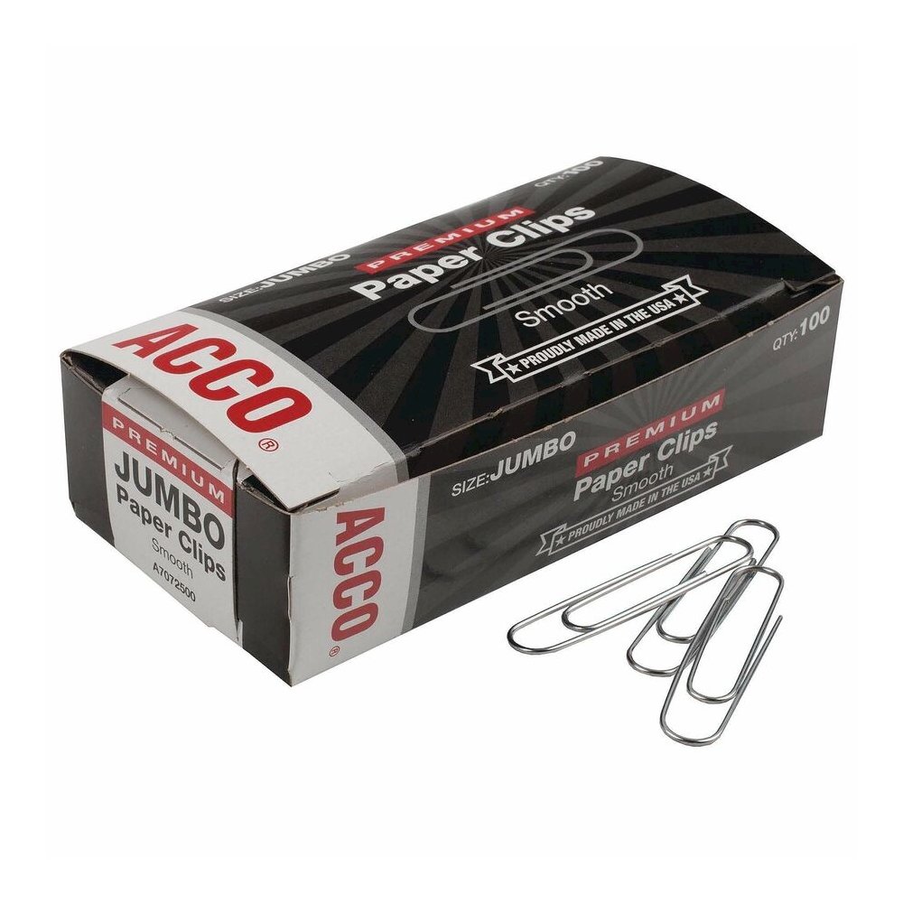 ACCO Premium Jumbo Smooth Paper Clips - Jumbo - 2.3" Width - 1.88" Size Capacity - 20 Sheet Capacity - Corrosion Resistant, Galvanized, Long Lasting - Silver - Metal - 100/Box - 10 / Pack. Picture 4