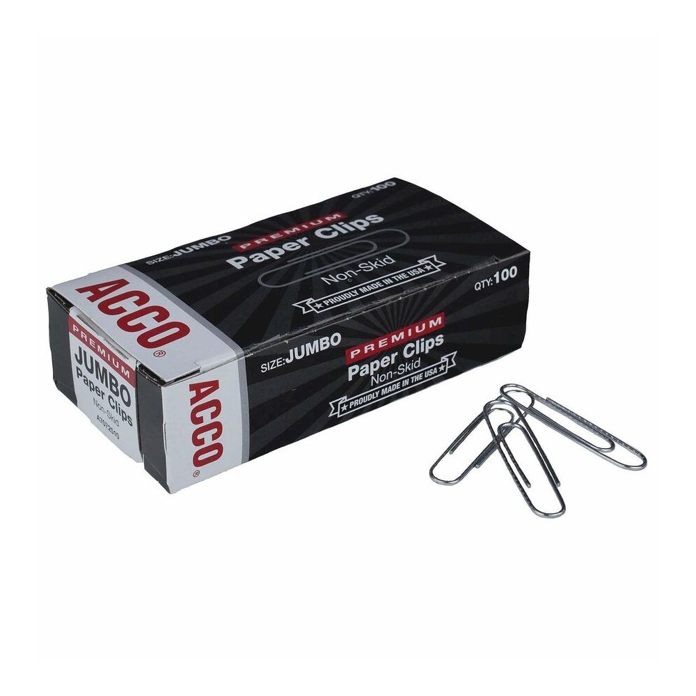 ACCO Premium Jumbo Non-Skid Paper Clips - Jumbo - 20 Sheet Capacity - Non-skid, Galvanized, Corrosion Resistant, Long Lasting - Silver - Metal, Zinc Plated - 100/Box - 10 / Pack. Picture 5