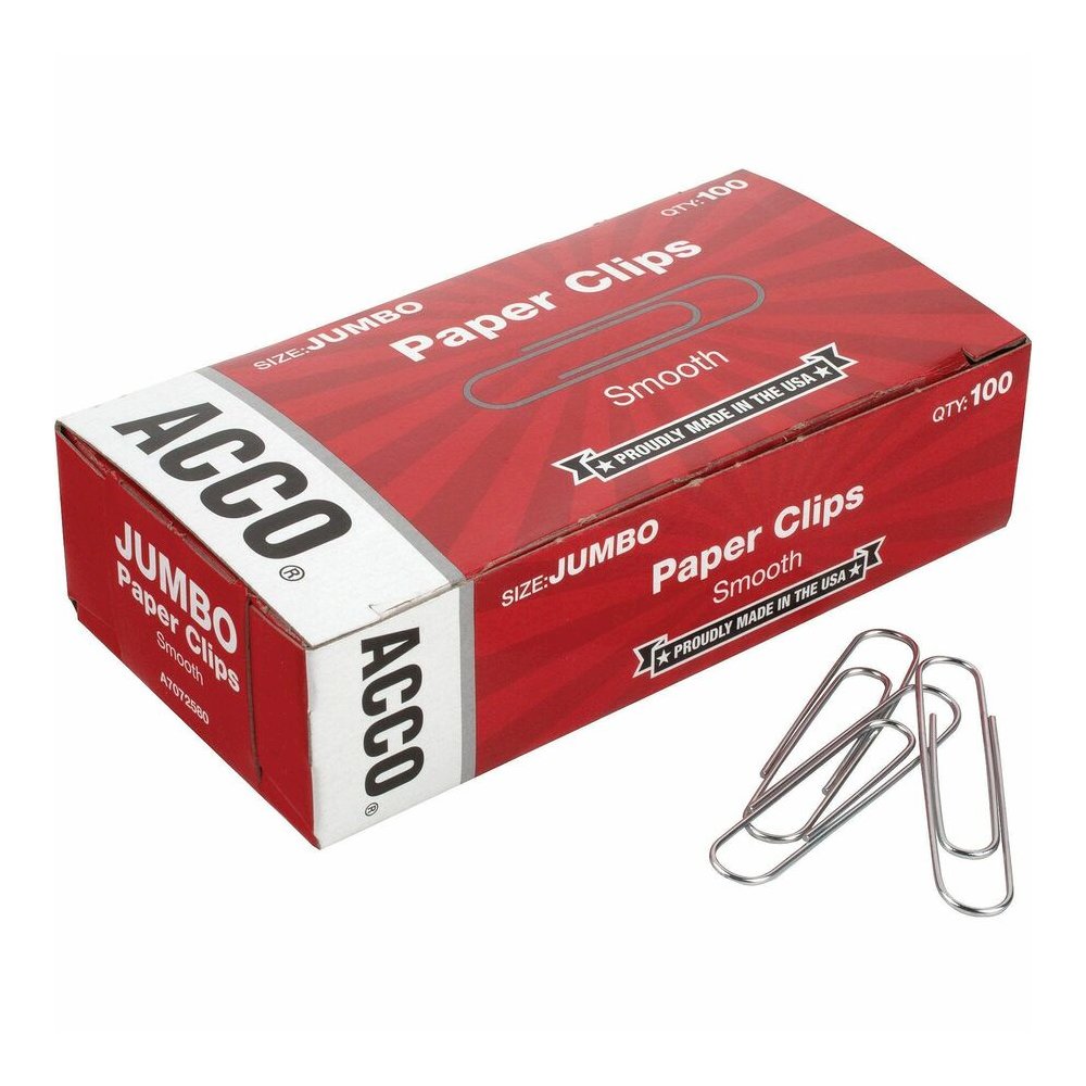 ACCO Economy Jumbo Smooth Paper Clips - Jumbo - 2" Length x 0.5" Width - 20 Sheet Capacity - Galvanized, Corrosion Resistant - Silver - Metal, Zinc Plated - 100/Box - 10 / Pack. Picture 5