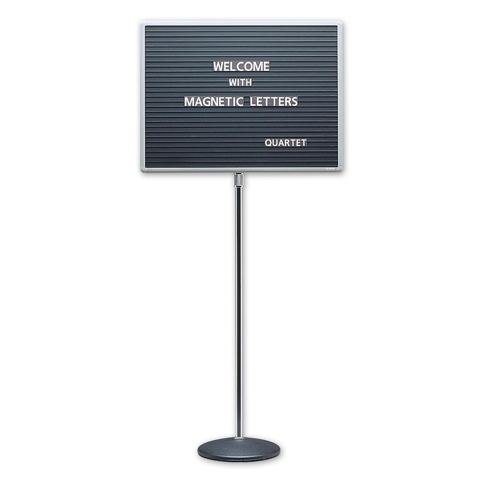Quartet Single-Pedestal Letter Board - 16" Height x 20" Width - Solid Black Surface - Magnetic, Adjustable Pedestal, Sturdy - Gray Aluminum Frame - 1 Each. Picture 2