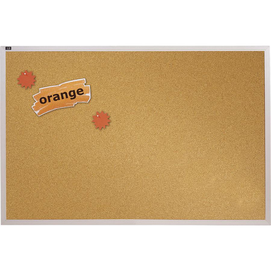 Quartet Bulletin Board - 48" Height x 72" Width - Brown Natural Cork Surface - Silver Aluminum Frame - 1 Each. Picture 2