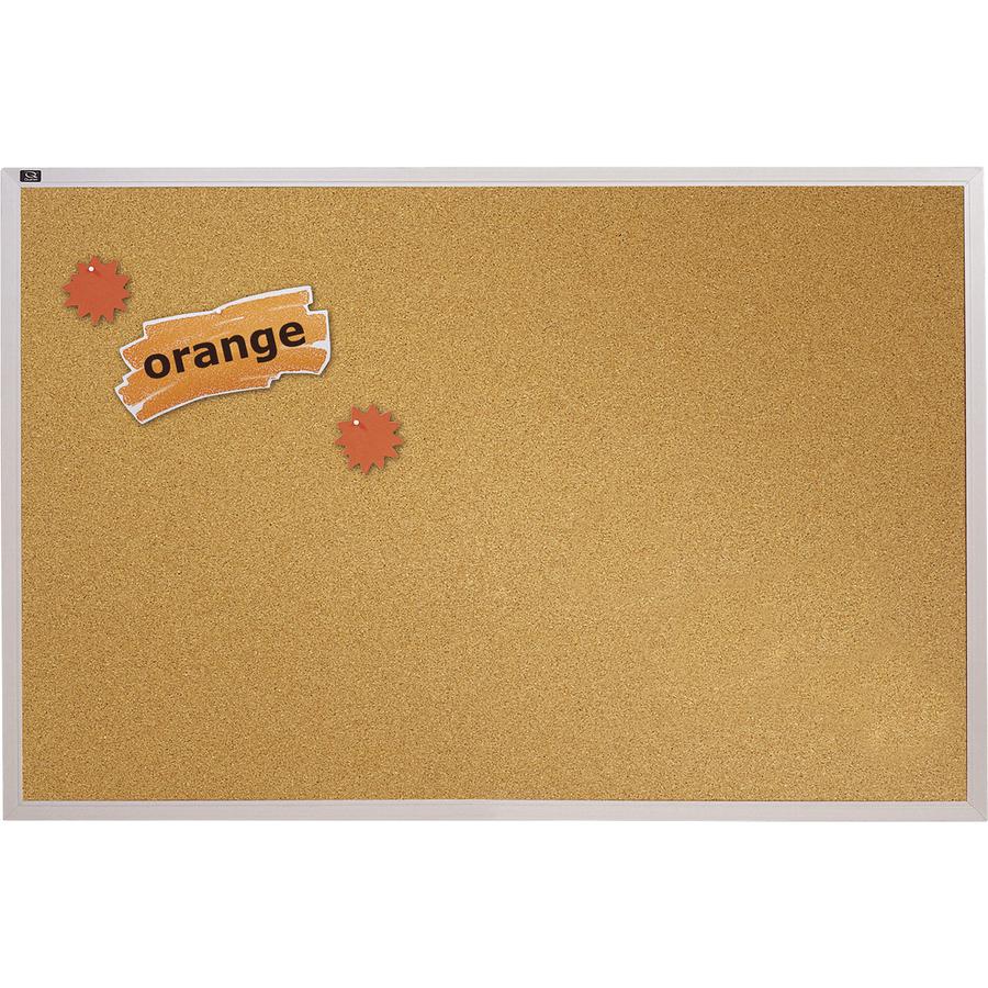 Quartet Bulletin Board - 48" Height x 96" Width - Brown Natural Cork Surface - Silver Aluminum Frame - 1 Each. Picture 2