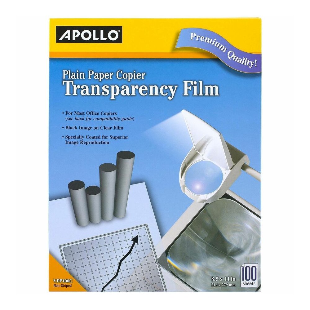 Apollo Plain Paper Copier Transparency Film - 8 1/2" x 11" - Black, White - 1 Box. Picture 4