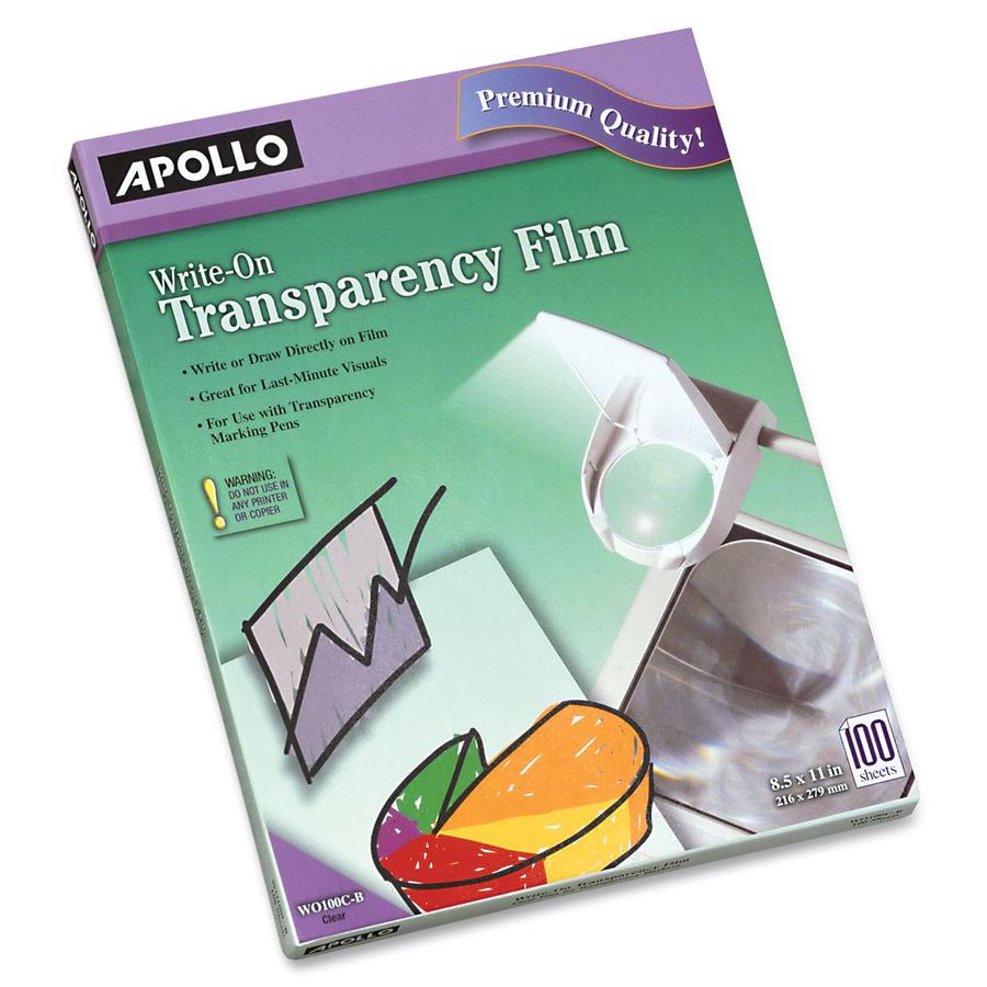 Apollo Write-On Transparency Film Sheets - Letter - 8 1/2" x 11" - 100 / Box - Clear. Picture 2