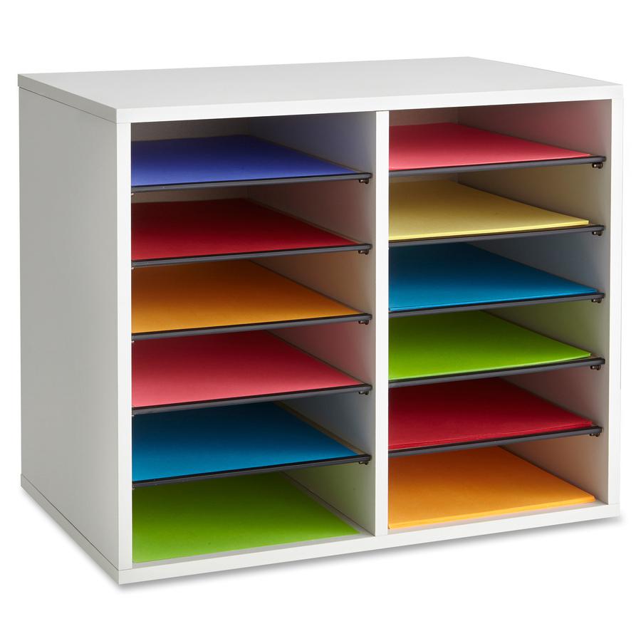 Safco Adjustable 12-Slot Wood Literature Organizer - 12 Compartment(s) - 16.1" Height x 19.6" Width x 11.9" DepthDesktop - Adjustable, Removable - Laminate - Gray - Wood, Hardboard, Fiberboard - 1 Eac. Picture 2