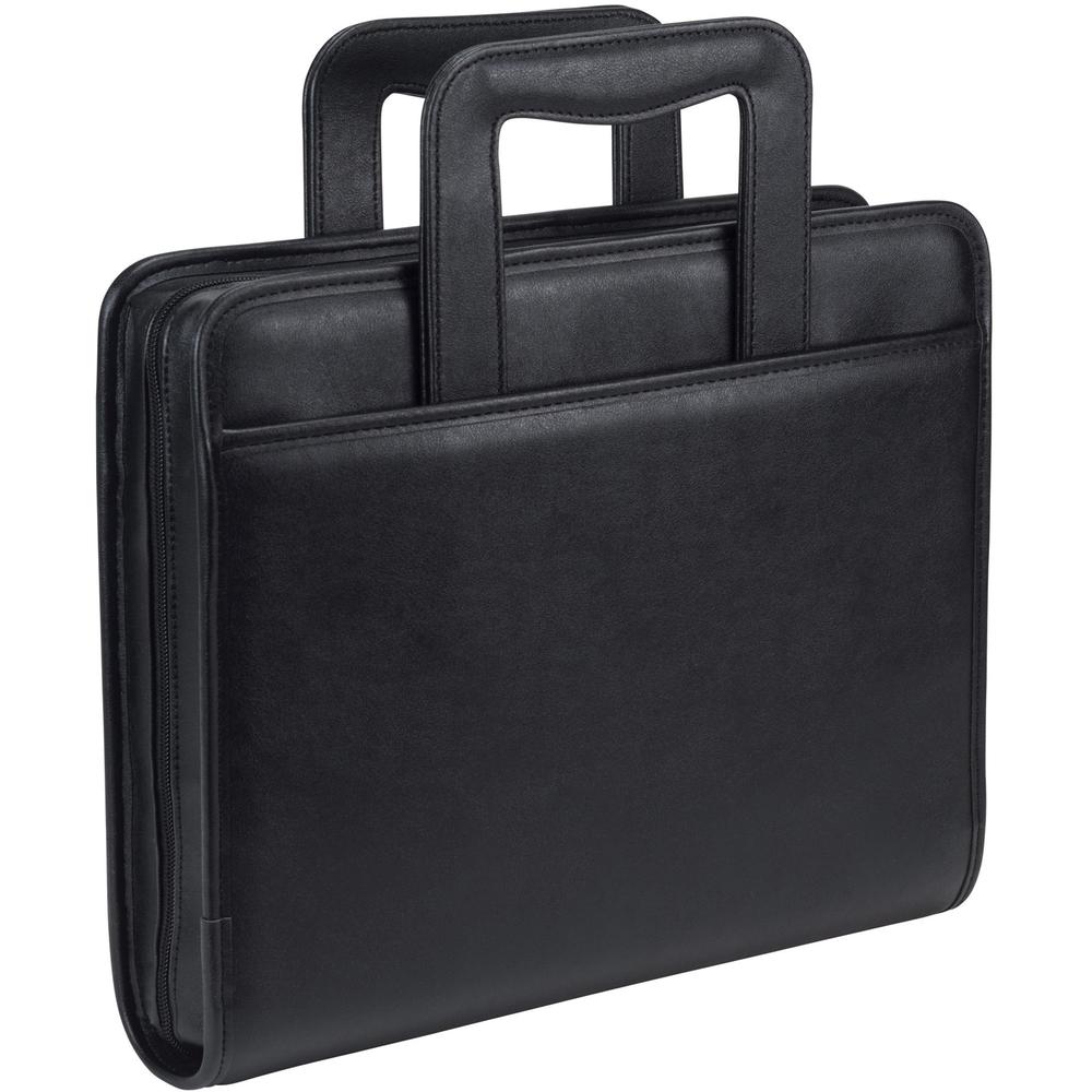 Samsill Letter Portfolio - 8 1/2" x 11" - 3 Fastener(s) - 2" Fastener Capacity for Folder - 2 Exterior, Internal Pocket(s) - Vinyl, Leather, Metal, Nappa Leather - Black - 1 Each. Picture 2