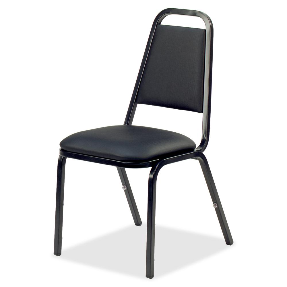 Lorell Upholstered Stacking Chairs - Black Seat Color - Vinyl Seat Material - Black Frame Color - Steel Frame Material - Charcoal Black - Vinyl, Steel - 4 / Carton. Picture 2