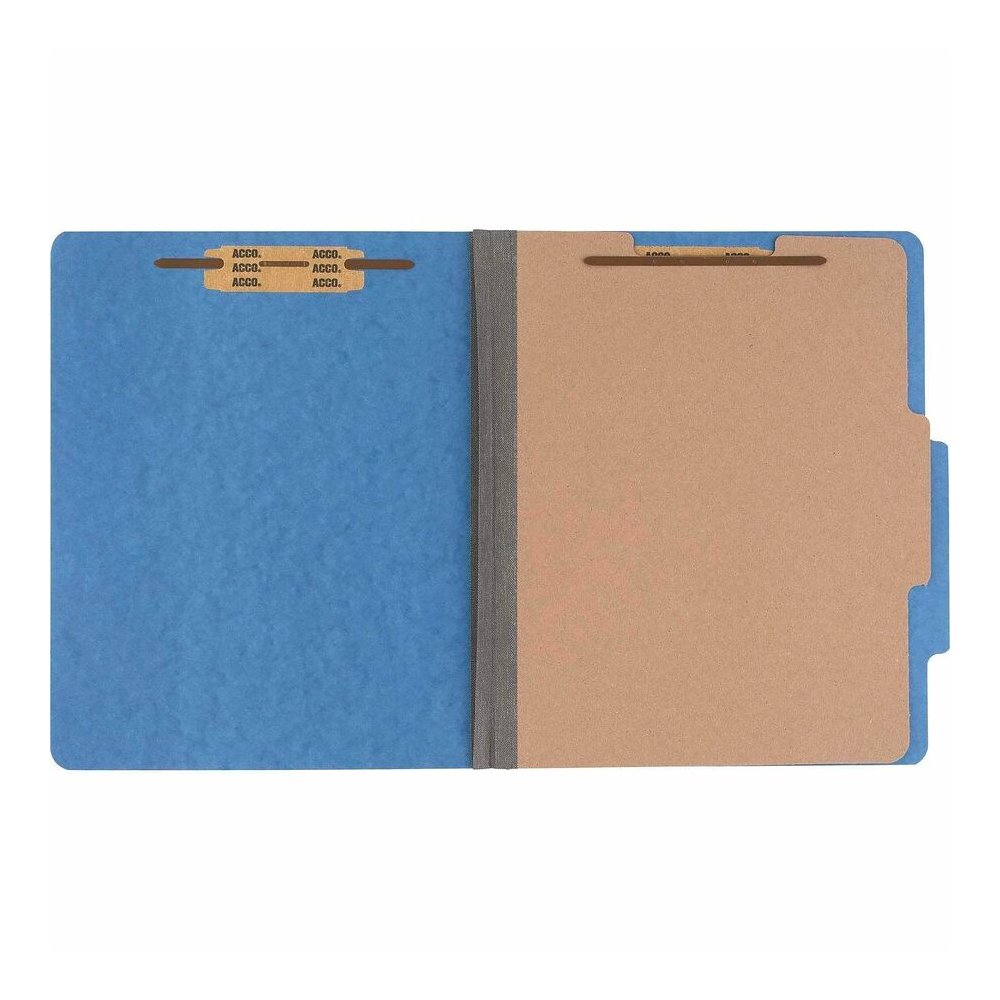 ACCO Letter Classification Folder - 2" Folder Capacity - 8 1/2" x 11" - 4 x Clip Fastener - 1 Divider - Pressboard, Tyvek - Sky Blue - 10 / Box. Picture 5
