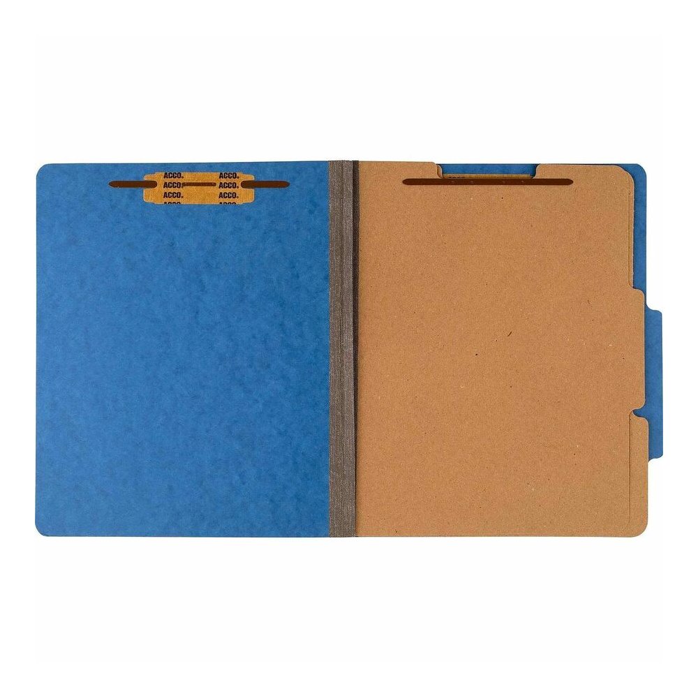 ACCO Letter Classification Folder - 3" Folder Capacity - 8 1/2" x 11" - 6 Fastener - 1" Fastener Capacity - 2 Divider - 6 pt. - Pressboard, Tyvek - Sky Blue - 10 / Box. Picture 6
