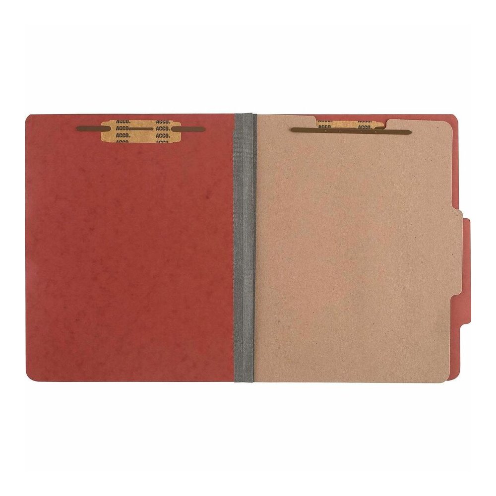 ACCO Letter Classification Folder - 2" Folder Capacity - 8 1/2" x 11" - 4 Fastener - Folder - 1 Divider - 4 pt. - Pressboard, Tyvek - Earth Red - 10 / Box. Picture 6