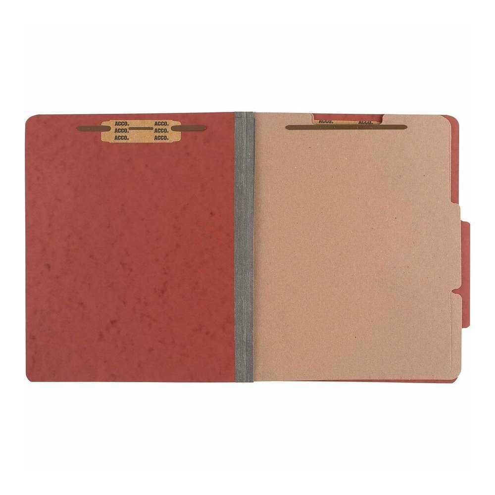 ACCO Letter Classification Folder - 3" Folder Capacity - 8 1/2" x 11" - 6 Fastener - 1" for Folder - 2 Divider - 6 pt. - Pressboard, Tyvek - Earth Red - 10 / Box. Picture 6