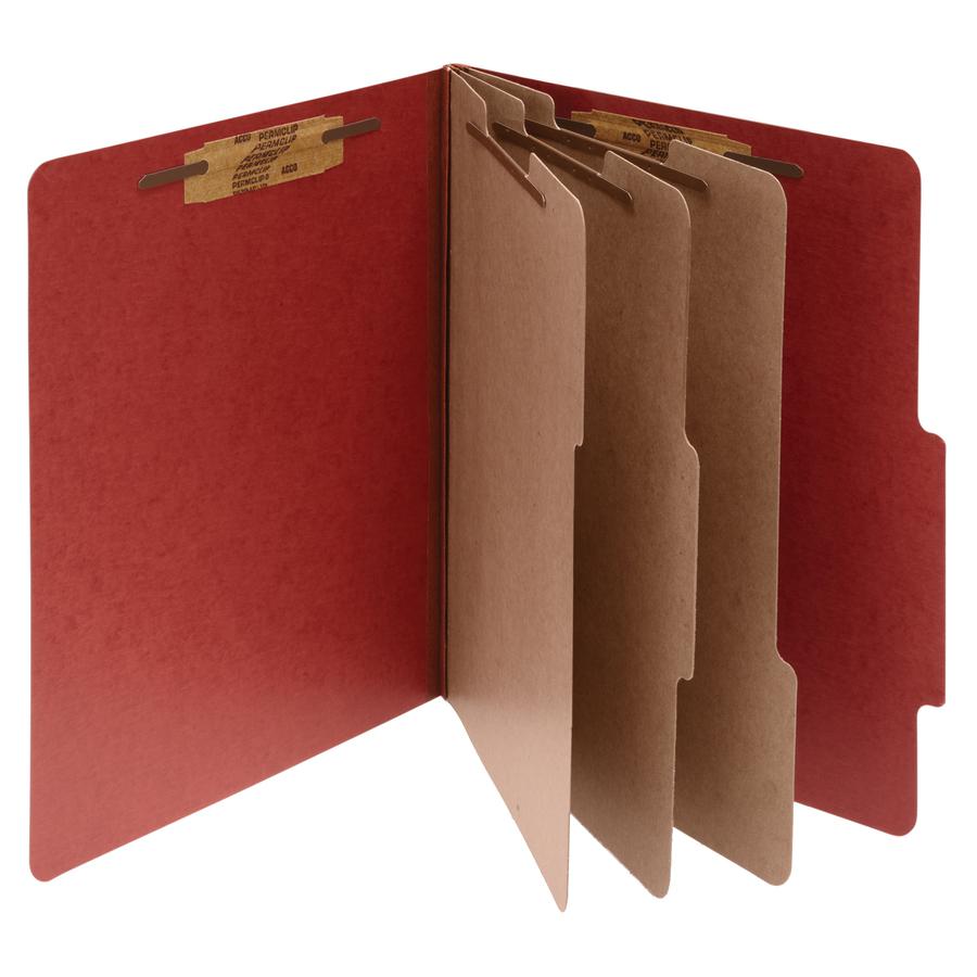 ACCO Letter Classification Folder - 4" Folder Capacity - 8 1/2" x 11" - 8 Fastener(s) - 1" Fastener Capacity for Folder - 3 Divider(s) - Pressboard, Tyvek - Earth Red - 10 / Box. Picture 2
