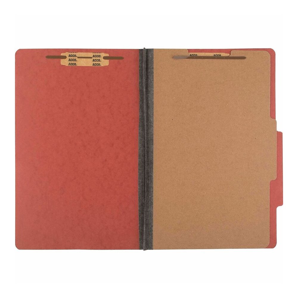 ACCO Legal Classification Folder - 2" Folder Capacity - 8 1/2" x 14" - 4 Fastener - 1" for Folder - 1 Divider - 4 pt. - Pressboard, Tyvek - Earth Red - 10 / Box. Picture 6