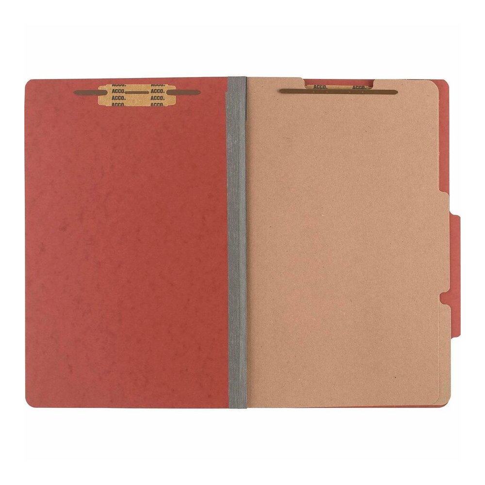 ACCO Legal Classification Folder - 3" Folder Capacity - 8 1/2" x 14" - 6 Fastener - 1" for Folder - 2 Divider - 6 pt. - Pressboard, Tyvek - Earth Red - 10 / Box. Picture 6