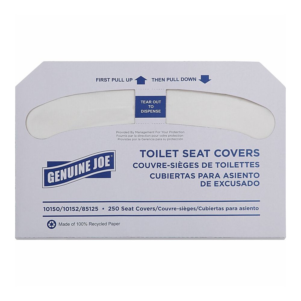 Genuine Joe Half-fold Toilet Seat Covers - Half-fold - For Public Toilet - White - 250/Pack - 10 / Carton. Picture 7
