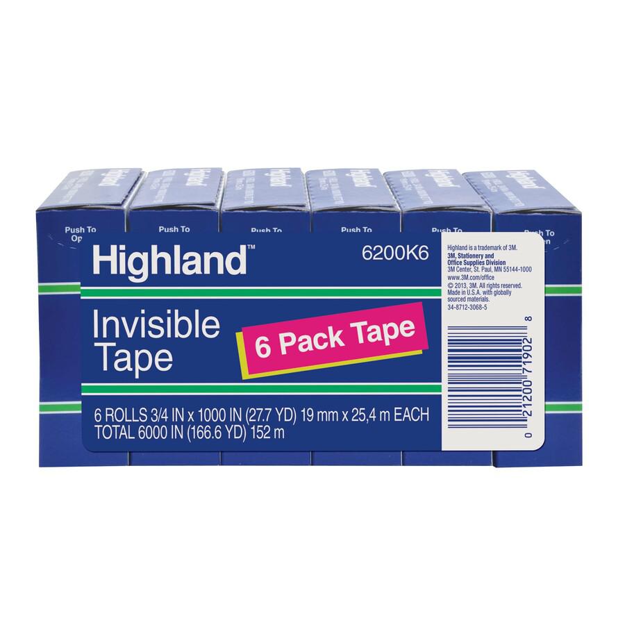 Highland 3/4"W Matte-finish Invisible Tape - 27.78 yd Length x 0.75" Width - 1" Core - Matte - Clear - For Mending, Holding, Splicing - 1 Pack. Picture 2