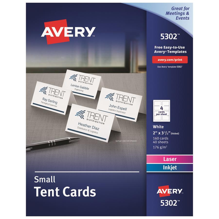 Avery&reg; Place Cards, Two-Sided Printing, 2" x 3-1/2" , 160 Cards (5302) - 97 Brightness - 2" x 3 1/2" - 160 / Box - Perforated, Heavyweight, Foldable, Rounded Corner, Jam-free, Smudge-free - White. Picture 2